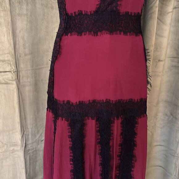 La Ligne 100% silk Elegant Burgundy and Black Lace maxi Dress, US0 - Picture 7 of 14